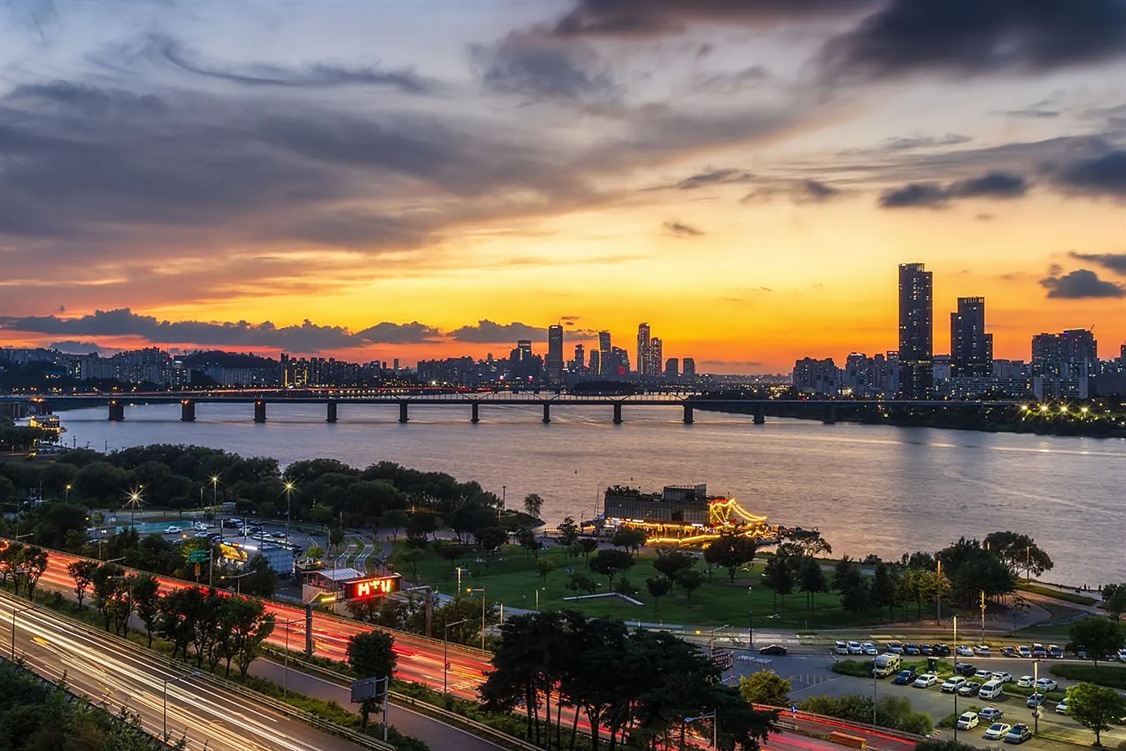 Sunset over the bridges